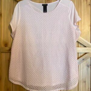 Ann Taylor Women's Size Large Pink Eyelet Pullover Stretch Top Blouse